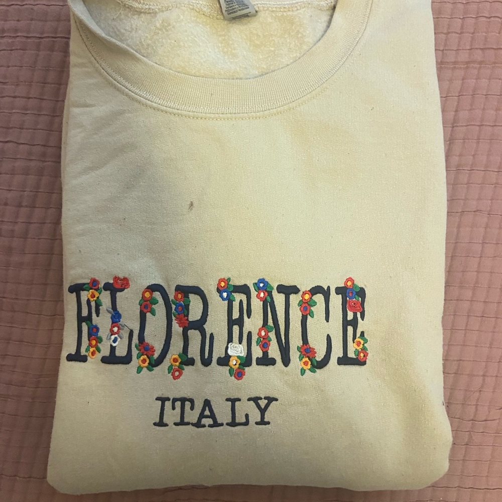 Gildan Heavy Blend Cream Sweatshirt Florence Italy Embroidered 2XL